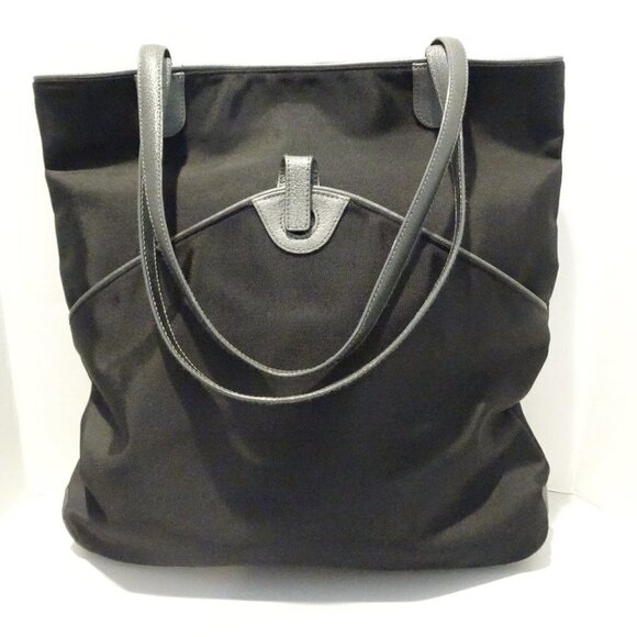 TUSK Black Metallic Gray Tote Bag Leather Handles Trim Shoulder Bag Purse